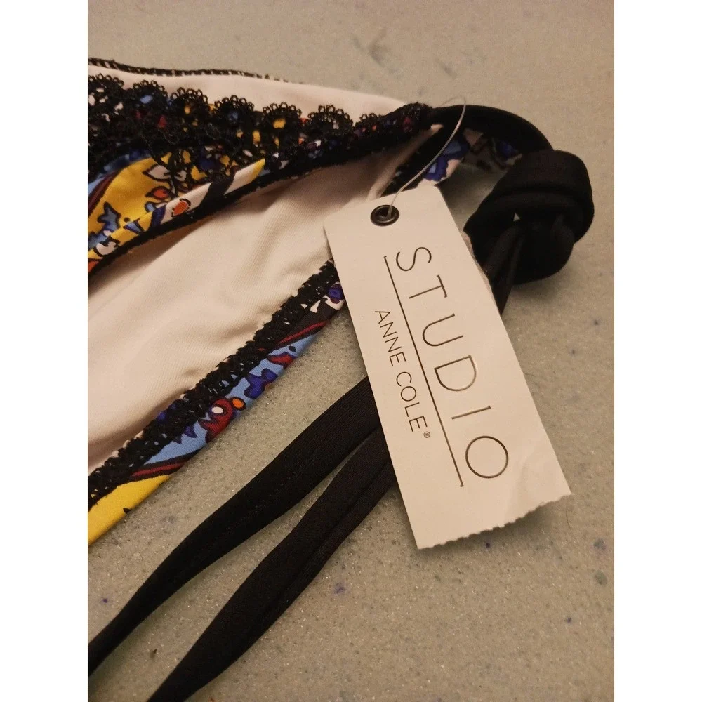 NEW‎ Studio Anne Cole Boho Floral Print Side Tie Bikini Bottoms, Size Large